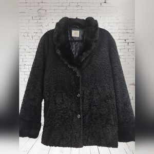 Vintage Luba Black Faux Fur Jacket Women Size L  Cozy Retro Classic Coat